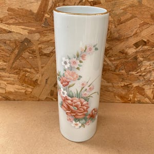 Antique White Porcelain Scroll Vase Vintage Flower Decor #B319