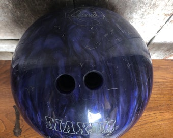 Ancienne Boule De Bowling EBONITE Gravé Maxim Bleu Violet