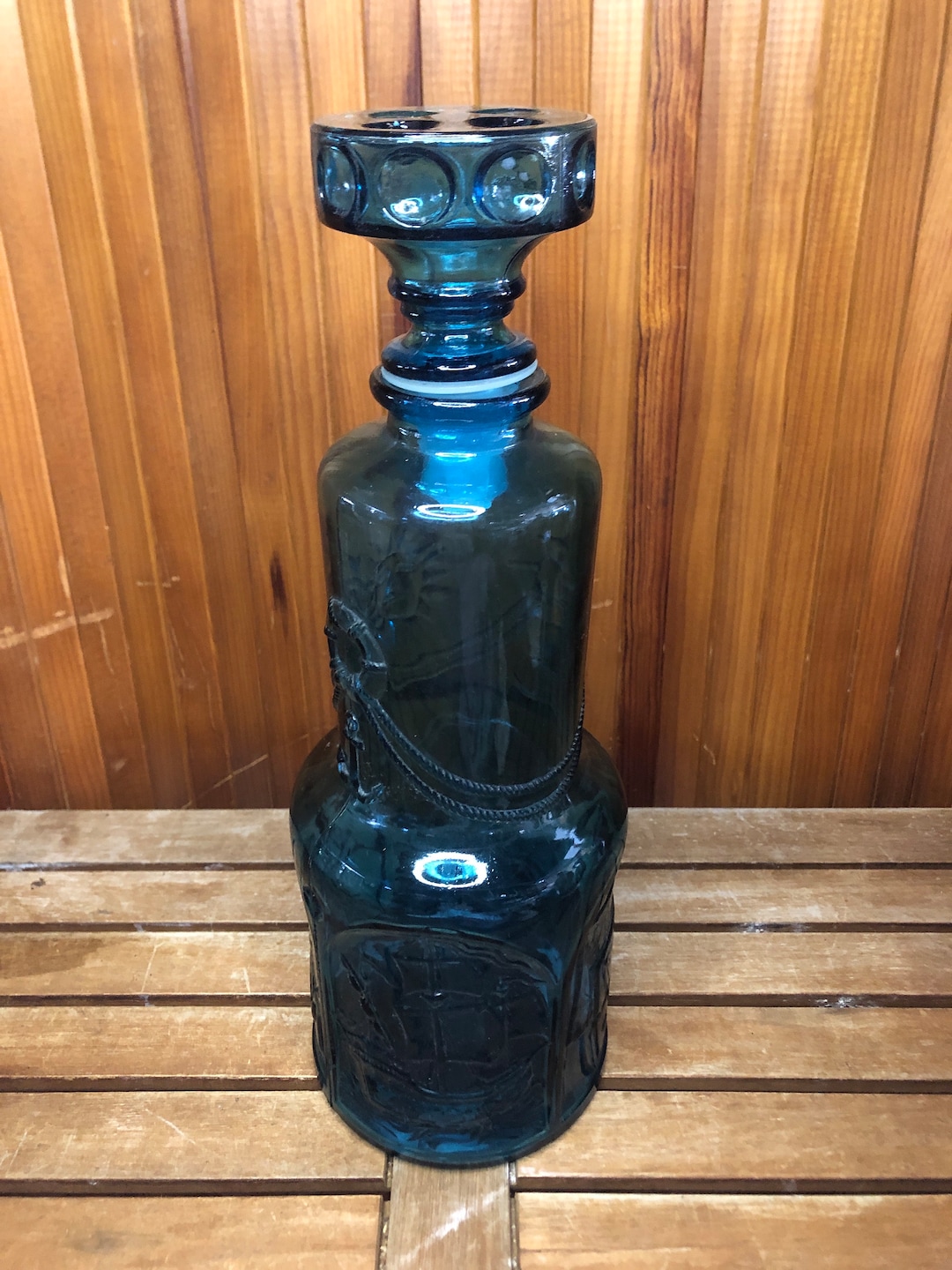 antique-blue-molded-glass-bottle-vintage-stopper-a460-etsy