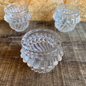 Set med 3 antika saltkar, kryddset, vintage gjutet glas #D979