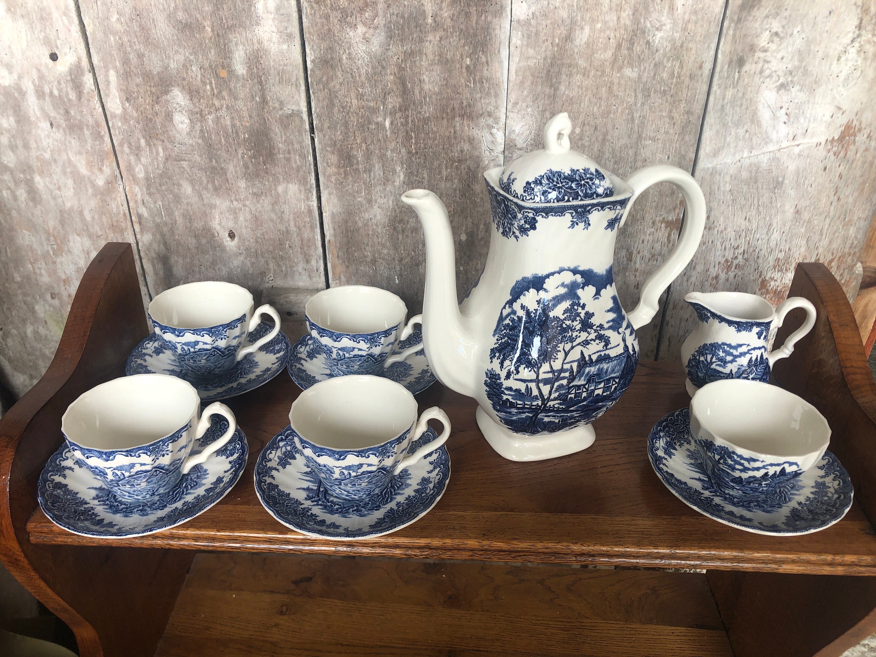 Antique the Brook Myott White Ceramic England Blue Decor Tea