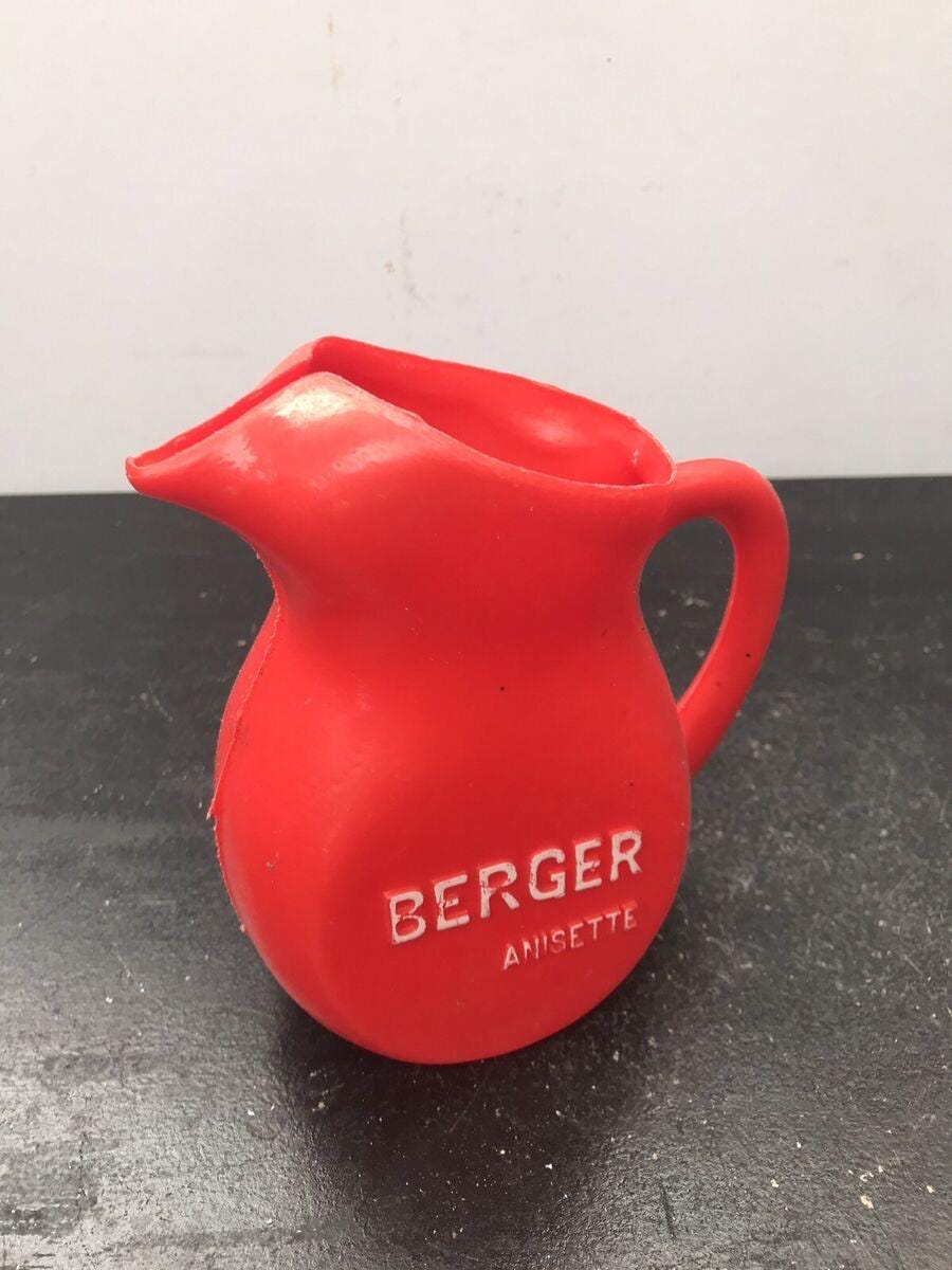 Vintage BERGER Anisette Red Plastic Pitcher, Advertising Item 