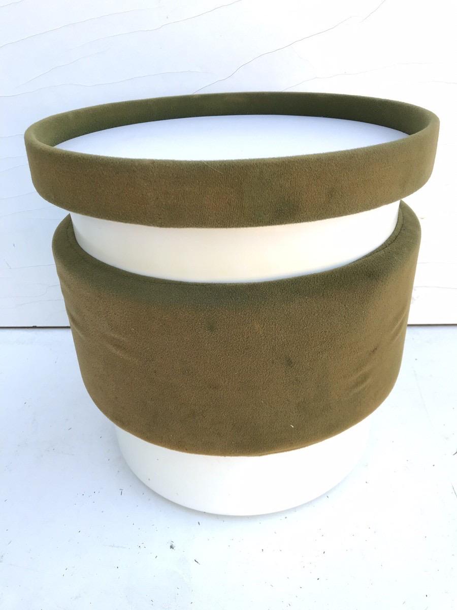 Bout De Canapé Chevet Selac Nantes Caisson Blanc + Tissu Vert Vintage #d185