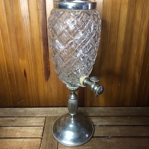 Old Chromed Metal Whiskey Fountain + Vintage Crystal Body #A375