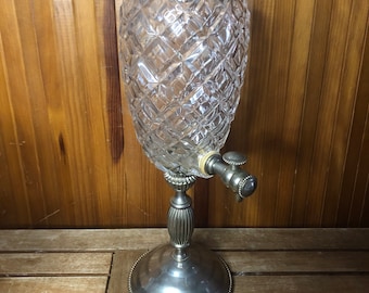 Old Chromed Metal Whiskey Fountain + Vintage Crystal Body #A375