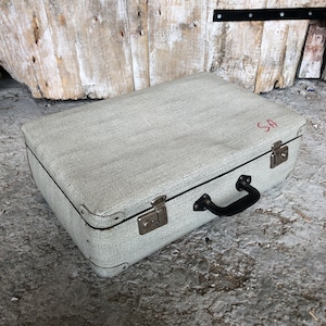 Old Grey Boiled Cardboard Suitcase Vintage Metal Clasp #A169
