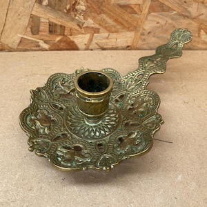 Antique Vintage Bronze Gilt Cellar Rat Hand Candle Holder #B429