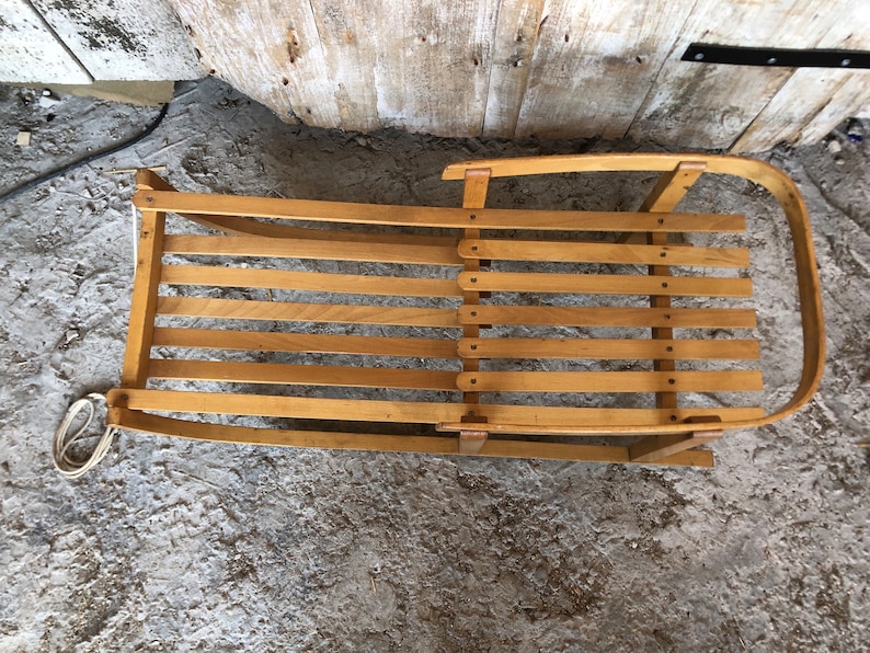 Old Wooden Sled With Backrest & Vintage Metal Slats A107 Etsy