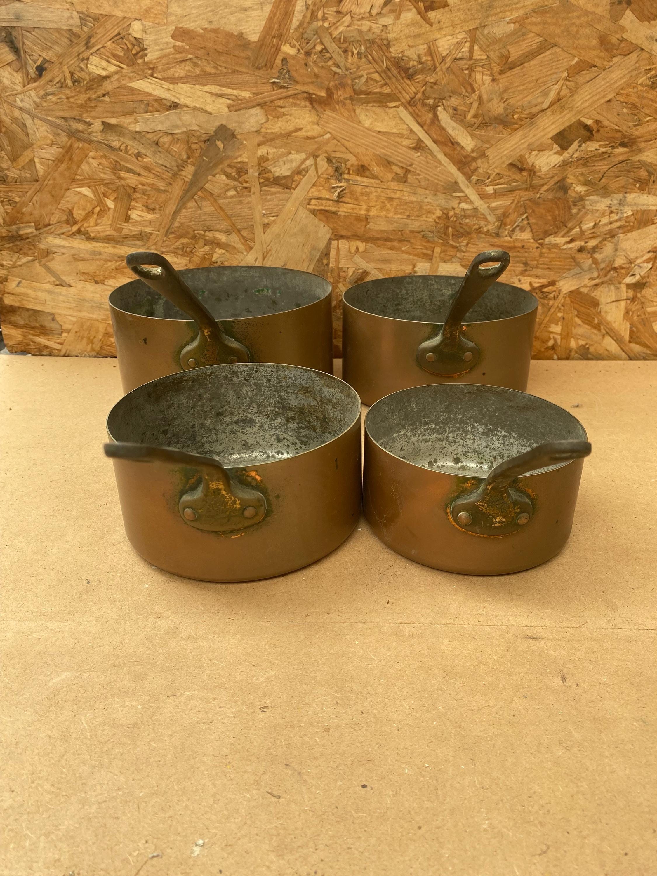 ANCIENNE BATTERIE CUISINE casseroles Cuivre Etamé vintage art de la