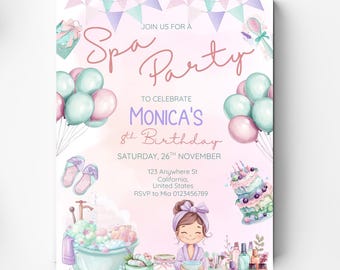Spa Birthday Invitation Template: Kids Pamper Party (Digital Download)