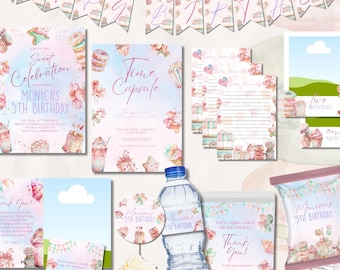 Pastel Candy Birthday Party Bundle: Editable Canva Templates (Digital Download)