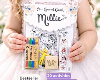 A5 Personalized Kids Wedding Activity Pack: Sage Green Leaf Colouring Book, Kraft Favours
