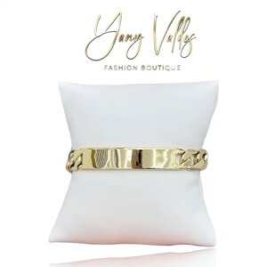 Men’s Cuban Link Bracelet with Plate, 10mm Gold Tone Chain, 7.5 Inch Length, Bold Statement Jewelry, Gift for Him