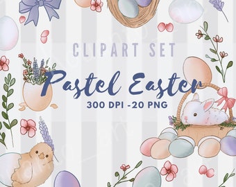 Easter Clipart - Pastel Color - Instant Download - PNG - Easter Download - Bunny - Chicken - Easter Eggs - Easter Basket - Decor - Aesthetic