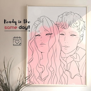Retrato de línea personalizable a partir de una foto, dibujo hecho a mano, imprimible, arte de pareja, impresiones de retratos personalizados