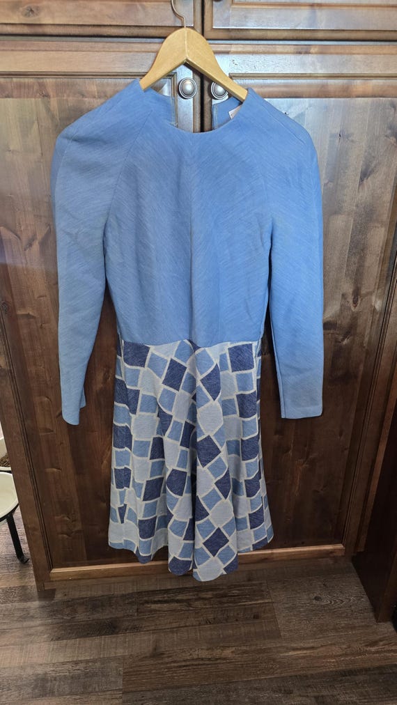 butte knit dress Vintage Approx Size S/M blue polyester/wool-Union Made-A few small holes as seen in pics Collection_Spring26