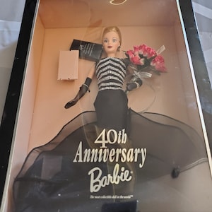 Vintage 1999 40th Anniversary Sealed Box Blonde Barbie by Mattel New in Box Collector Edition with Stand