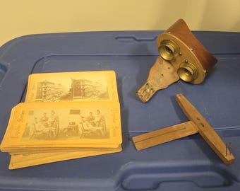Stereoscopio antico in legno con schede scorrevoli