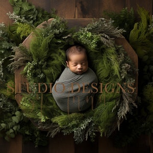 Digital Backdrop Newborn Floral Basket, Newborn Digital Photo Prop, Newborn Digital Background Prop,  Flowers, Greenery, Leaves, overhead