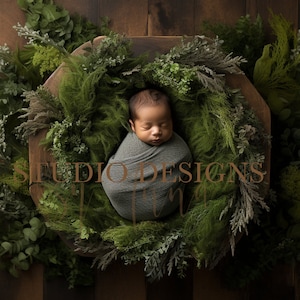 Digital Backdrop Newborn Floral Basket, Newborn Digital Photo Prop, Newborn Digital Background Prop,  Flowers, Greenery, Leaves, overhead