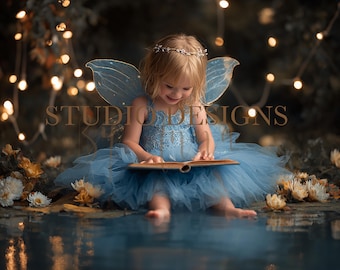 Magical baby Backdrop, Digital composition, Whimsical photo overlay, magical digital background, dreamy photo set up, blue background