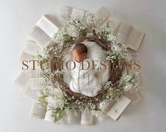Digital Backdrop Newborn Floral basket, Newborn Digital Photo Prop, baby Prop, floral Composite, baby basket composition, book background