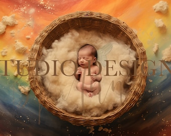 Digitaler Hintergrund Newborn Regenbogen, Newborn Digital Photo Prop, Newborn Digital Background Prop, Wolken, Multicolour