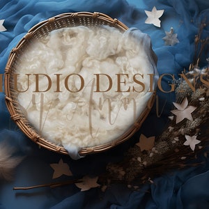 Digital Backdrop Newborn Clouds and Stars, Newborn Digital Photo Prop, Newborn Digital Background Boy Prop Bed, Blue and White