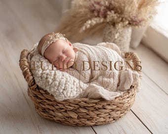 Digital Backdrop Newborn Boho, Baby Photo Prop Composite, neutral basket, overlay, boy or girl, baby basket backdrop
