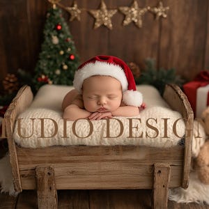 Newborn Winter Christmas Digital Background, baby Backdrop, Christmas Photography Overlay, Photo Prop xmas, composition, tree, snow,wood