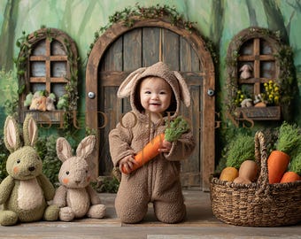 Children Easter Digital Backdrop composition bunny rabbits background outdoor spring composite, easter overlay, children background