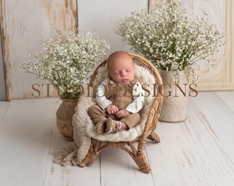 Digital Backdrop Newborn Neutral Basket, Photo Prop Nest, Newborn Digital Overlay, Overhead Baby composite, baby floral basket