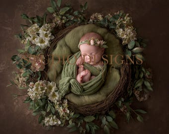 Digital Backdrop Newborn Floral basket, Newborn Digital Photo Prop, baby Prop, floral Composite, baby basket composition, flowers