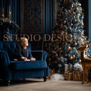 Sfondo digitale Baby Blue Christmas, accessorio fotografico digitale, sovrapposizione bambino bambina, composito blu