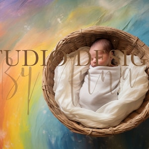 Digital Backdrop Newborn Rainbow, Newborn Digital Photo Prop, Newborn Digital Background Prop,  Clouds, Multicolour