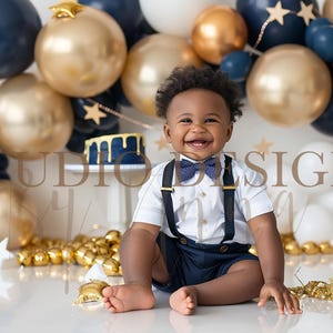 Children birthday Backdrop,Digital composition, balloons ONE  ,blue boy , composite,cake smash background, balloon arch, baby boy