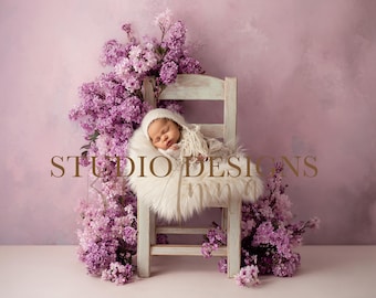 Digital Backdrop Newborn Girl Purple Floral, baby Digital Photo Prop, Newborn Digital composite Prop overlay, Purple  Flowers
