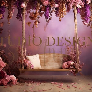 Floral Swing, Newborn and Maternity Digital Background, children Backdrop, Floral Backdrop Maternity Photography Overlay, Photo Prop, Pink