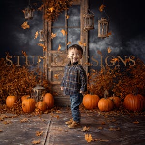 Halloween Digital Backdrop , children Digital composition, spooky cute background kids overlay, pumpkins, autumnal tones, fall digital scene
