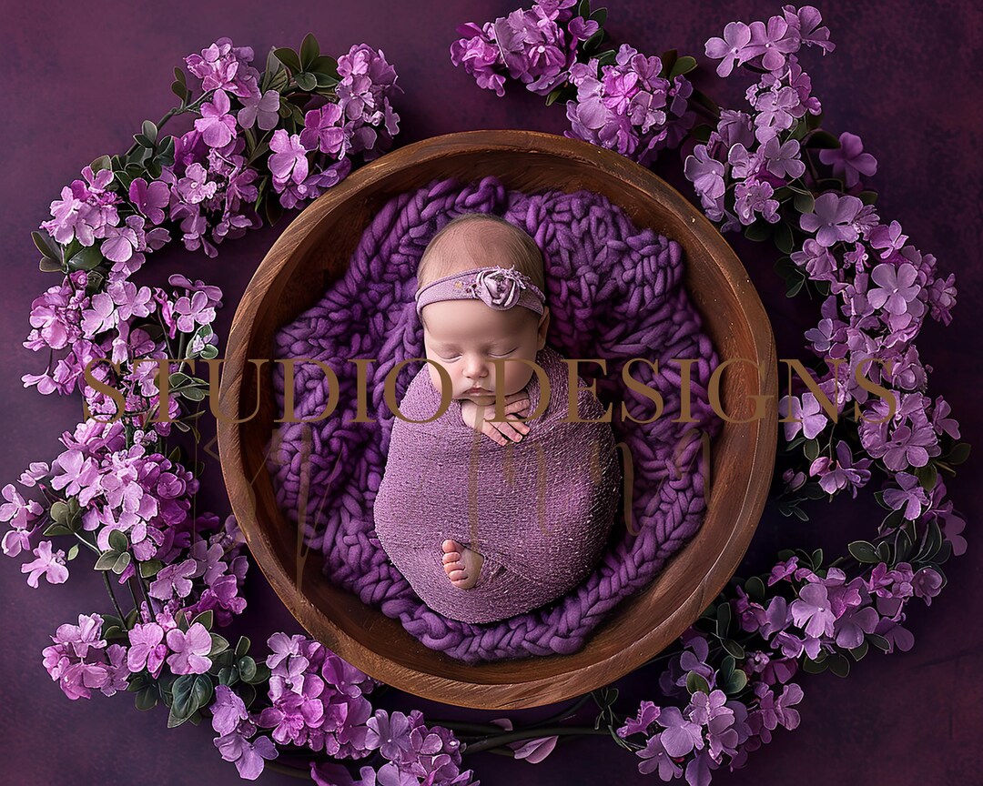 Newborn Purple Univers Backdrop with Flowers