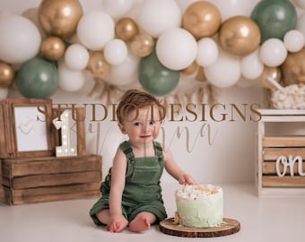 Children 1st birthday Digital Backdrop ,Digital composition,composite background, minimal balloons, celebration cake, ONE
