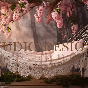 Floral Swing, Newborn and Maternity Digital Background, children Backdrop, Floral Backdrop Maternity Photography Overlay, Photo Prop, Pink