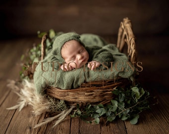 Digital Backdrop Newborn green basket, Newborn Digital Photo Prop, baby Prop, Composite, baby bed composition, newborn backdrop