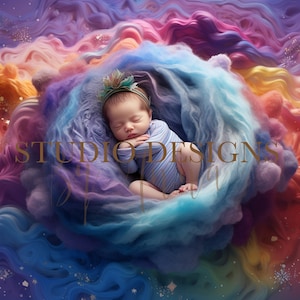 Digital Backdrop Newborn Rainbow, Newborn Digital Photo Prop, Newborn Digital Background Prop,  Clouds, Multicolour