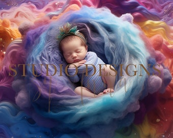 Digitaler Hintergrund Newborn Regenbogen, Newborn Digital Photo Prop, Newborn Digital Background Prop, Wolken, Multicolour
