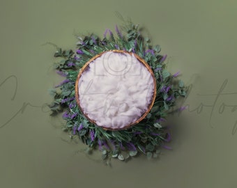 Newborn Digital Background, Floral, Basket, Floral, Leaves, Baby Digital Composition