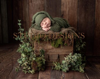 Digital Backdrop Newborn green basket, Newborn Digital Photo Prop, baby Prop, Composite, baby bed composition, newborn backdrop