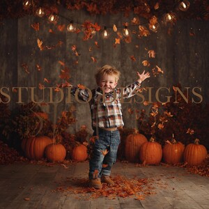 ハロウィーンのデジタル背景、子供のデジタル構成、不気味なかわいい背景の子供のオーバーレイ、カボチャ、秋の色調、秋のデジタルシーン