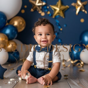 Children birthday Backdrop,Digital composition, balloons ONE  ,blue boy , composite,cake smash background, balloon arch, baby boy