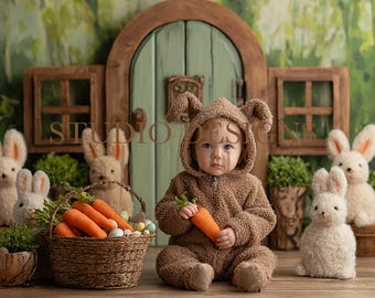 Children Easter Digital Backdrop composition bunny rabbits background outdoor spring composite, easter overlay, children background
